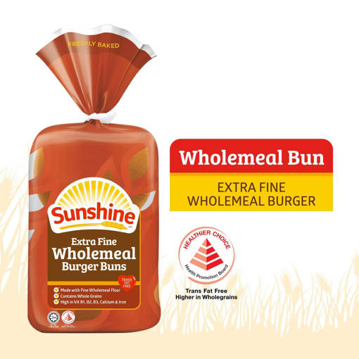 Picture of GB -B- SUNSHINE HAMBURGER WHOLEMEAL BUN 220G (4S PER PKT) (Production day: Wed, Fri, Sun)