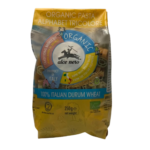 Picture of GB -P- ALCE NERO ORGANIC VEGETABLE ALPHABET PASTA (HALAL) (250GM PER PKT)